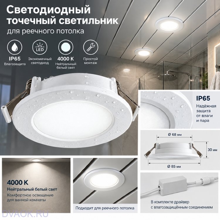 Светодиодный точечный светильник для реечного потолка, 4000 К, белый